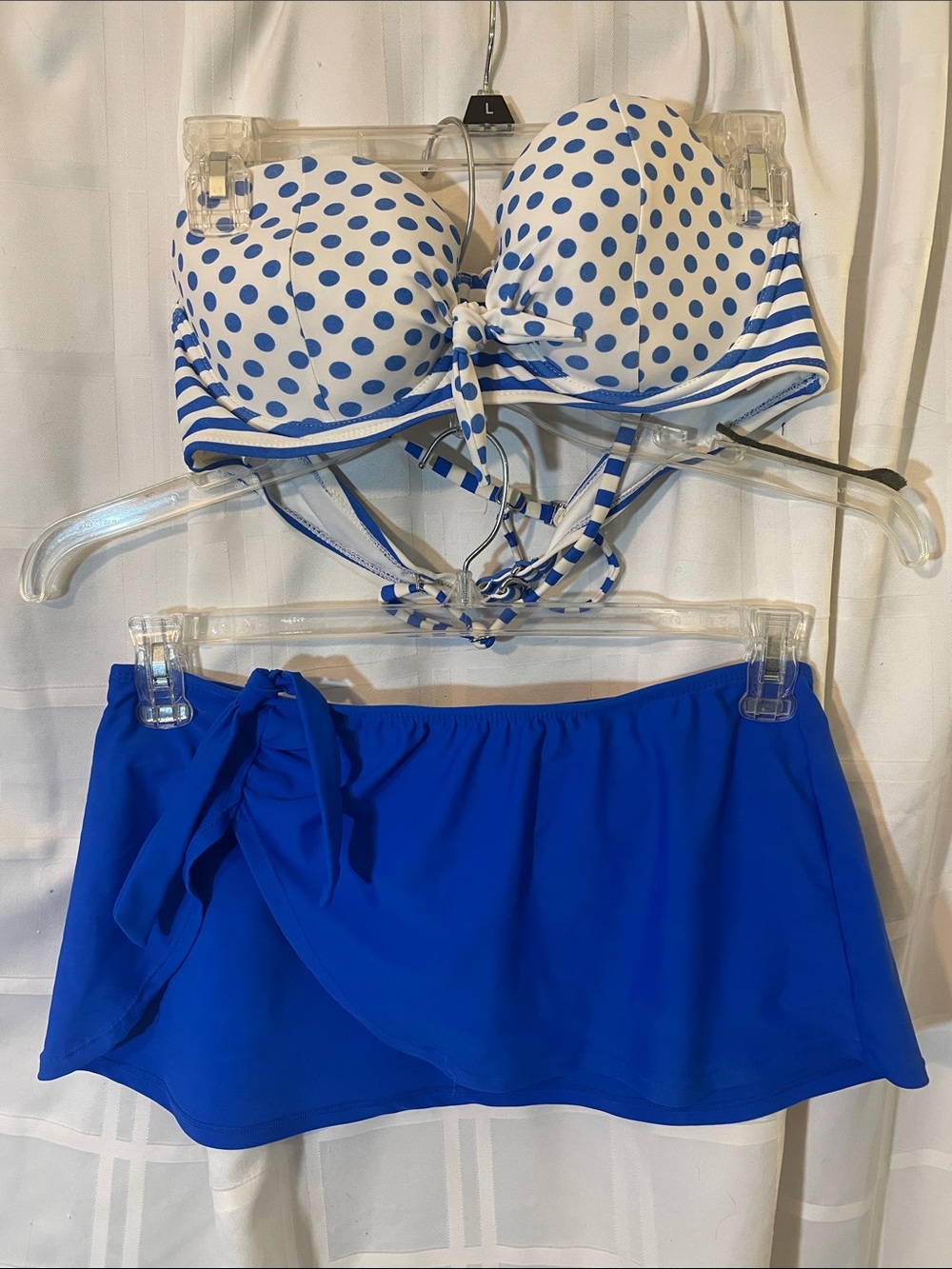 Collections by Catalina Blue Polka Dot Bandeau Swim Top & Blue Skirted Bottoms